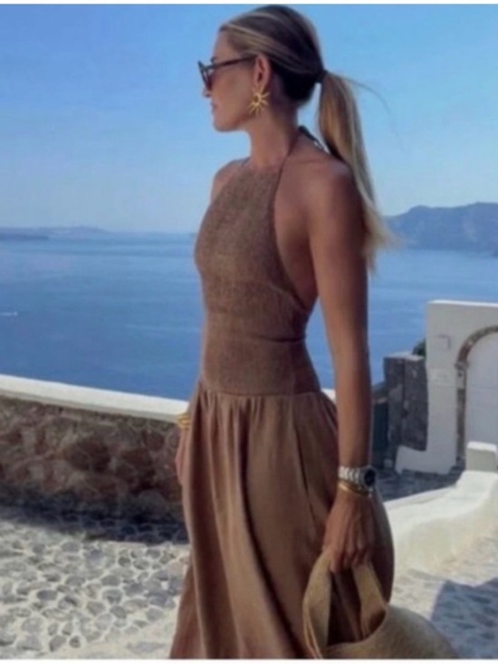 Zara Dresses & Skirts - Zara Brown Halter Maxi Dress XS